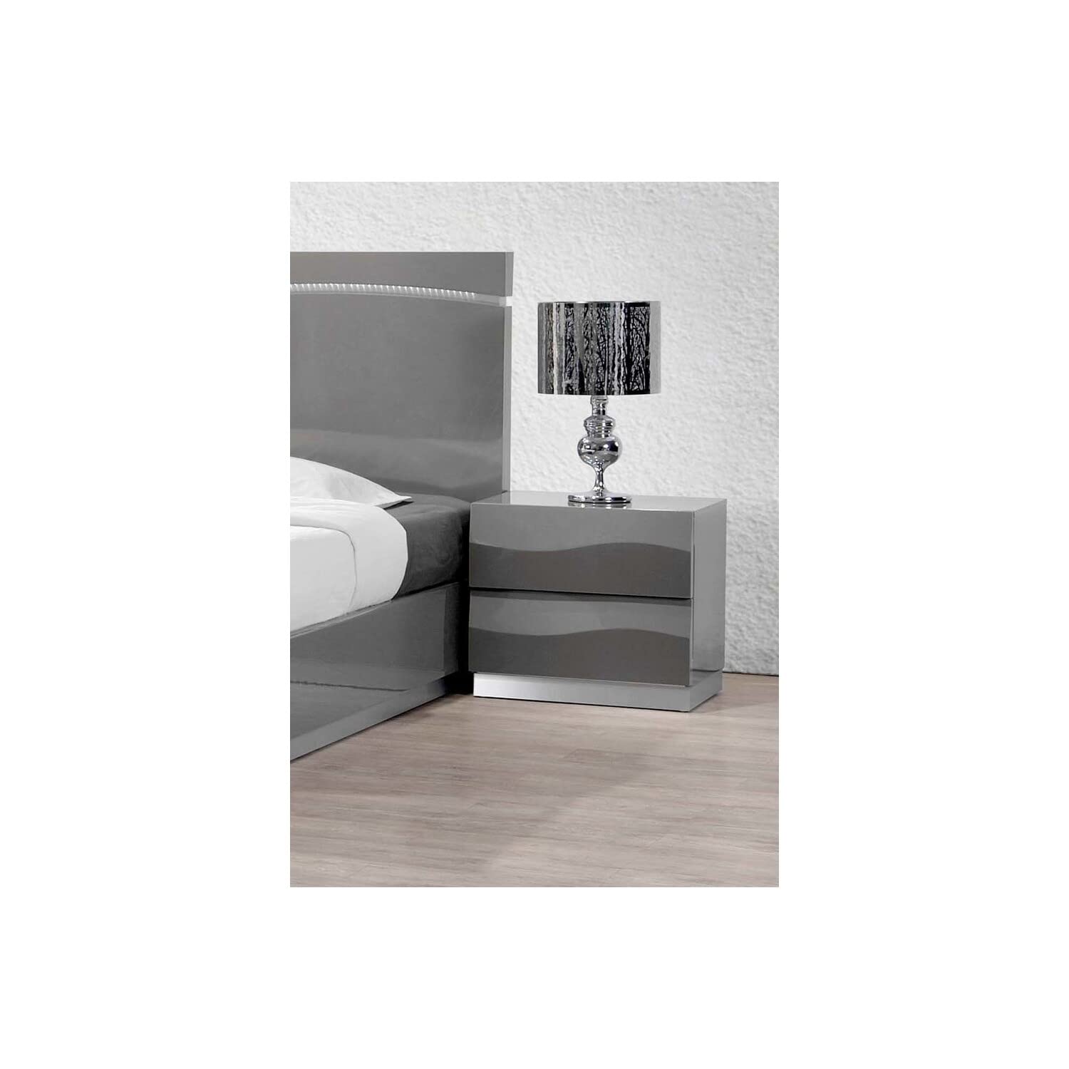 Best Master Leon 2-Drawer Poplar Wood Bedroom Nightstand In Gray High Gloss